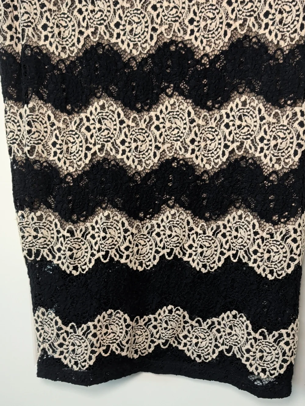 Soprano Black and Cream Lace Stripe Pencil Skirt - Picture 6 of 6